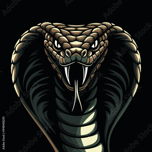 Vector illustration of a cobra head with open mouth and fangs