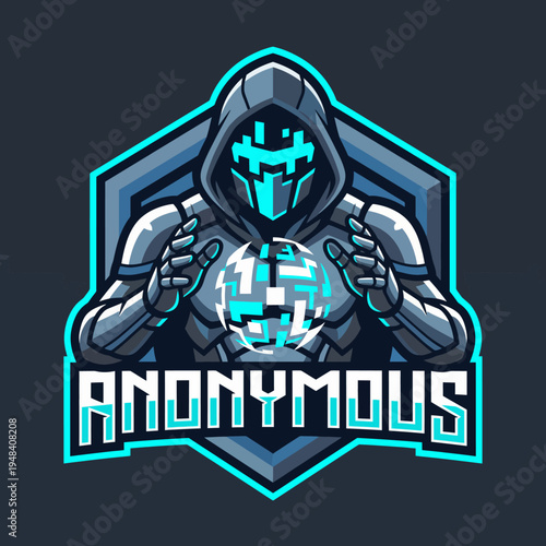 A striking logo design of a mysterious hacker in a hood, symbolizing the themes of anonymity and technology in the digital age, perfect for online brands.