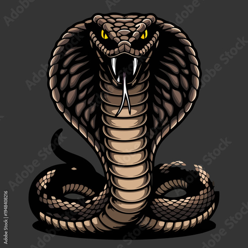 Vector illustration of a cobra snake with yellow eyes and fangs