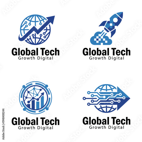 A creative compilation of logos focused on global tech and digital growth, visually representing innovation, analytics, and advancements in technology across various sectors.