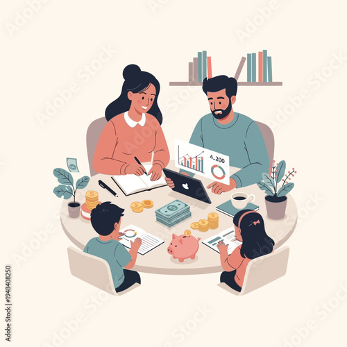 Family Managing Finances Together At Home.