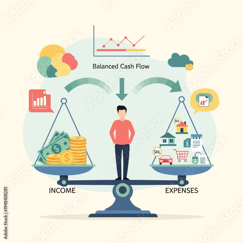 Man Balancing Income and Expenses.