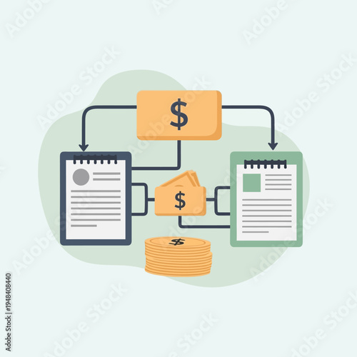 Money transfer and financial documents.