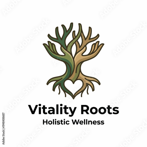 This image features the logo of 'Vitality Roots,' symbolizing holistic wellness with intertwining roots, representing growth, healing, and connection to nature's essence.