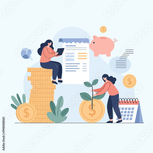 Woman sitting on stack of coins.