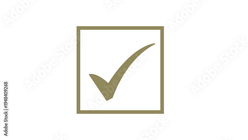 Gold checkmark within a square outline, a symbol of approval or task completion on a white background, web design, user interface, user experience, todo list