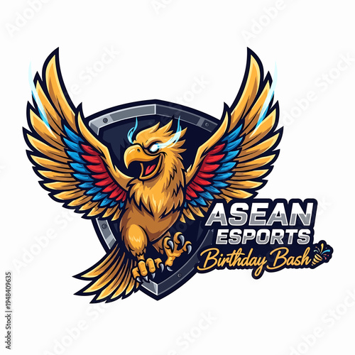 Asean Esports Birthday Bash Logo with golden eagle