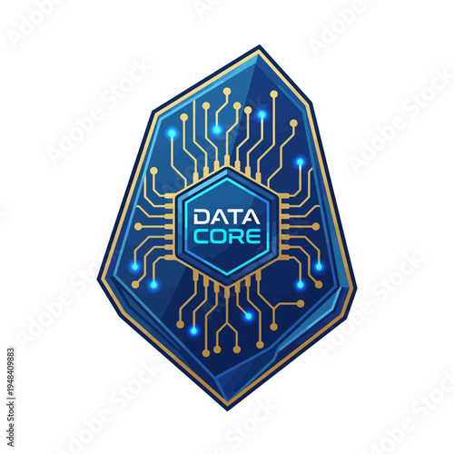 This image showcases a stylized logo representing a data core, featuring intricate circuit patterns that symbolize technology and data management solutions in modern digital environments.