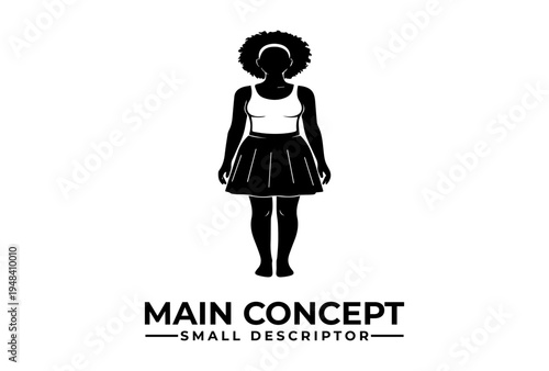 A minimalist graphic illustration of a young girl with an afro hairstyle wearing a white top and black skirt on a white background for Transgender Visibility Day.