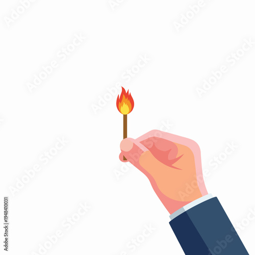 A close-up of a human hand gripping a matchstick, highlighting the flickering flame that symbolizes hope, ignition, and the spark of inspiration in challenging times.