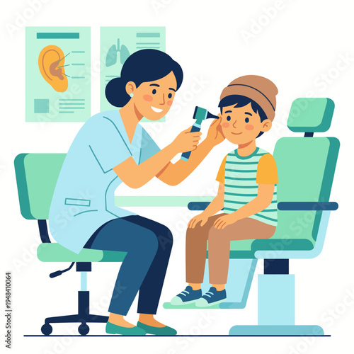 A caregiver examines a child's ear with care, capturing the essence of pediatric healthcare, trust, and the importance of health and well-being in children’s lives.