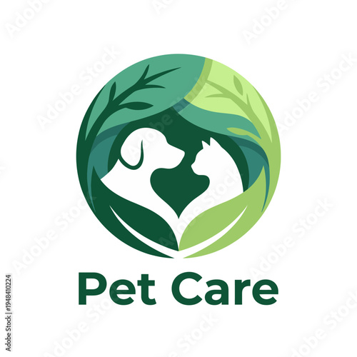 This logo features a stylized dog and cat silhouette within a green circular layout, symbolizing love and care for pets along with a nature-inspired theme.