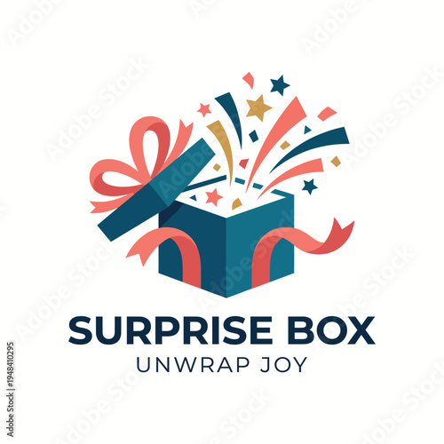 This vibrant illustration depicts a surprise box bursting with colorful elements, symbolizing joy, excitement, and anticipation through whimsical design and festive colors.