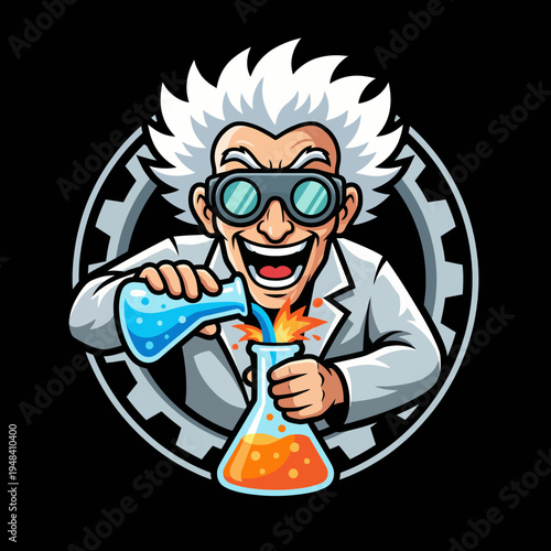 A whimsical scientist mixes colorful concoctions in a laboratory, embodying the humorous side of chemistry and the joy of experimentation in a creative environment.