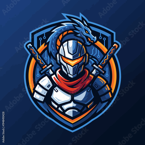 A digital illustration of a futuristic knight adorned with armor and a dragon motif, symbolizing bravery, adventure, and the clash of innovation with classic heroism in a tech-driven world.
