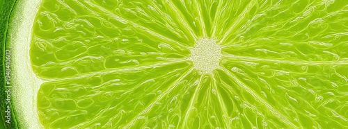 Closeup of a lime slice, juicy pulp.  Banner, panoramic