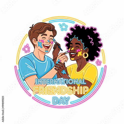 International Friendship Day celebration with two friends painting each other's faces