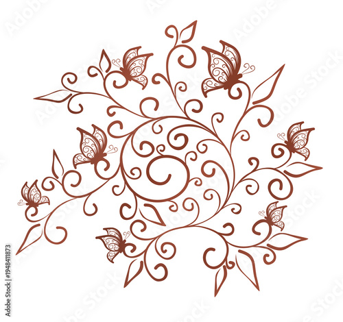 Stylized floral pattern with butterflies.