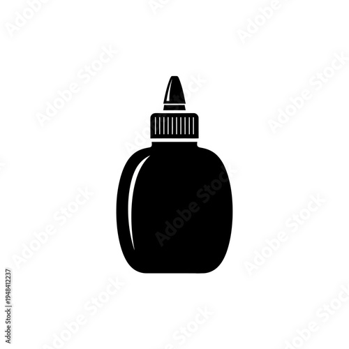 Black bottle with dropper lid.