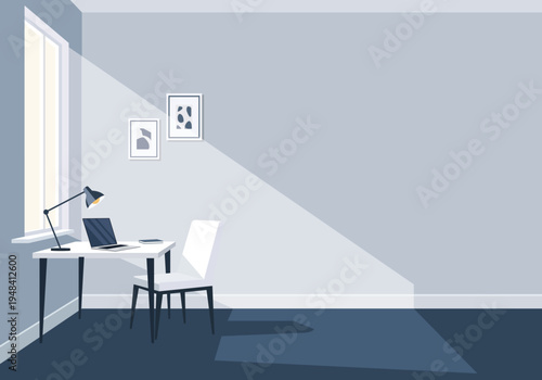 Minimalist Home Office with Large Copy Space and Cool Teal Color Vibe