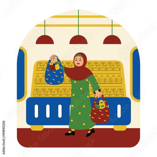 Muslim Woman Shopping at Supermarket