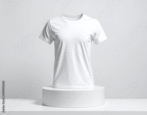 Blank white t-shirt displayed on a pedestal