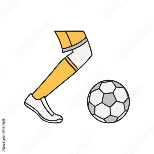 Soccer Kick Illustration With Leg And Ball, Sport Equipment Graphic Design For Active Lifestyle