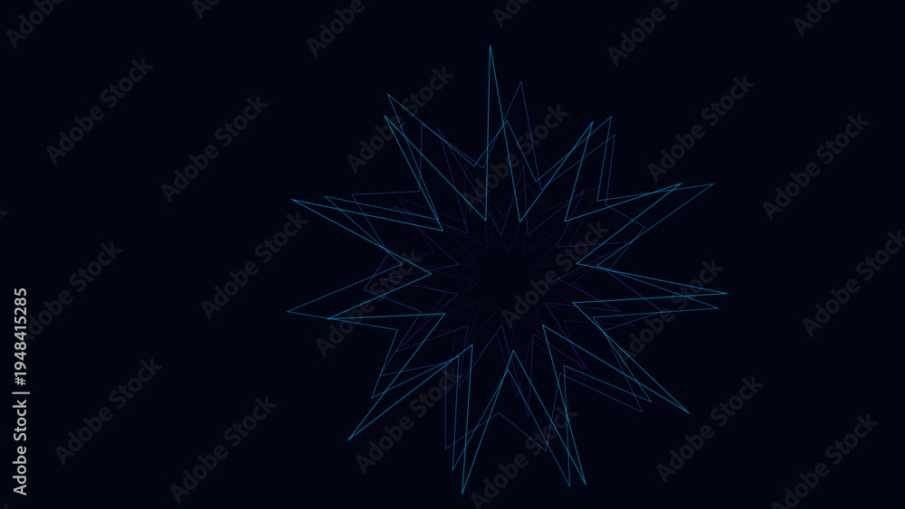 Fototapeta premium Abstract geometric star shape glowing with blue light and wireframe lines