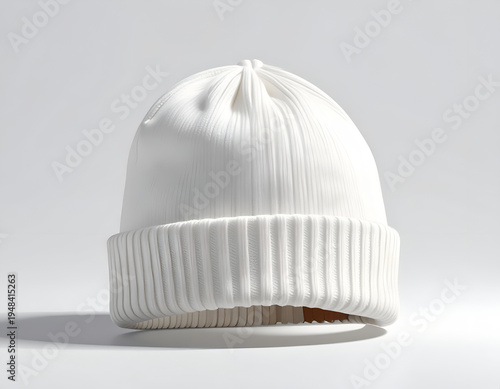 Crisp white ribbed knit beanie hat