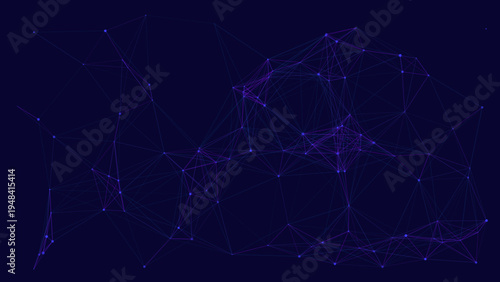 Abstract network of glowing purple nodes and connecting lines on dark blue background