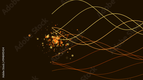 Golden light trails and sparkling particles emerging from a dark background