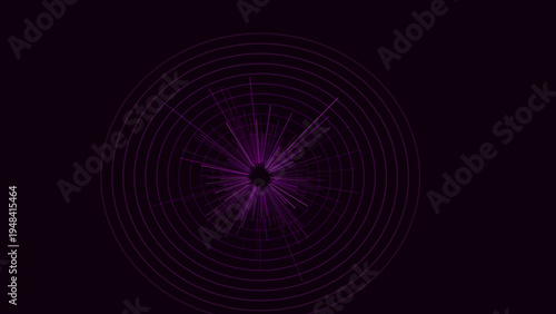 Abstract radial burst of purple light emanating from a dark center with concentric circles