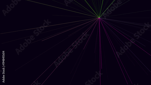 Abstract background of green and magenta light rays radiating at high speed from a central point