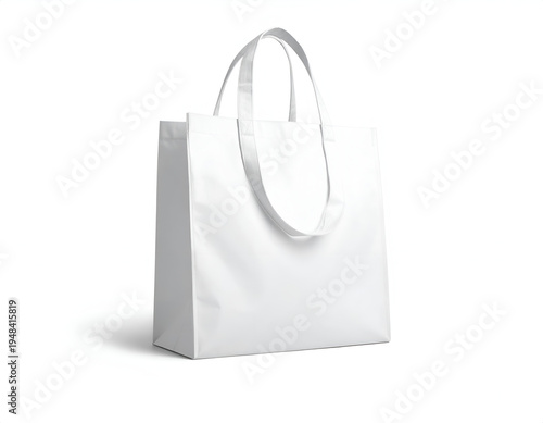 A clean, white tote bag with handles, isolated on white