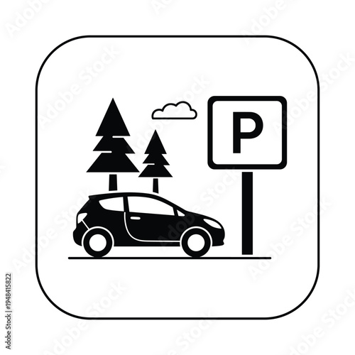 parking icon with car and trees