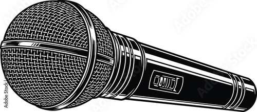 Microphone illustration, audio recording artwork, broadcasting vector design, bold graphic icon, black white sound symbol
