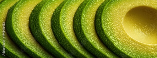 Close-up of a avocado slice, juicy flesh. Banner, panoramic