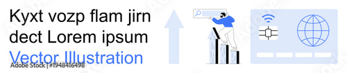 Business analytics, technology, digital marketing, global connectivity, online services, innovation. Businessperson analyzing graphs with global internet connections. Business analytics