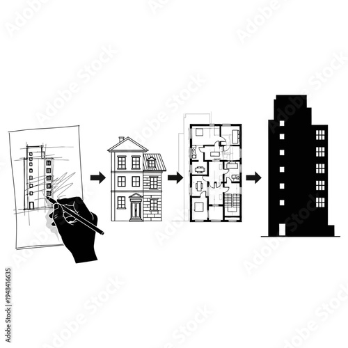 Architecture design process with blueprint.
