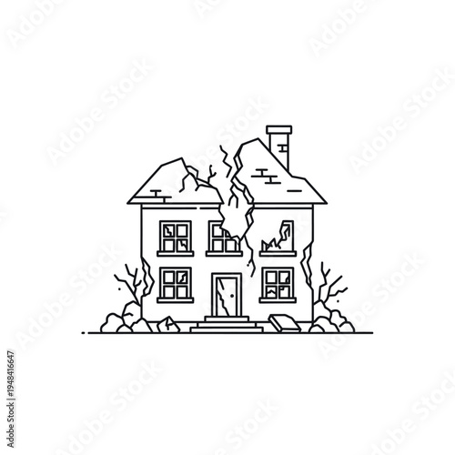 Burning house with smoke and flames.