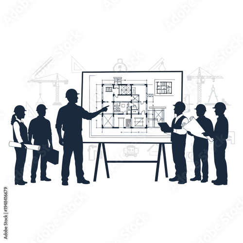 Business people discussing building plans.