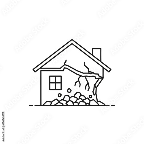 Damaged house with broken wall.