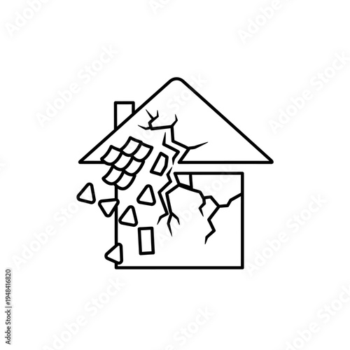 Damaged house with broken walls cracks.
