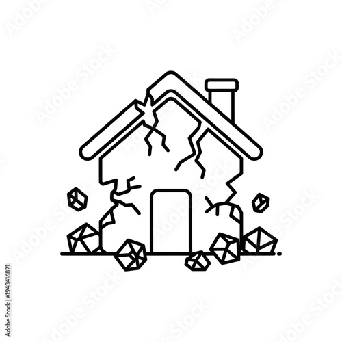 Damaged house with broken walls cracks.
