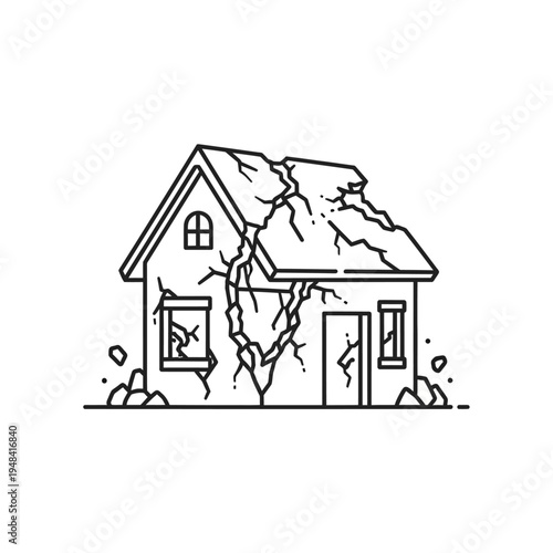 Damaged house with cracked walls.
