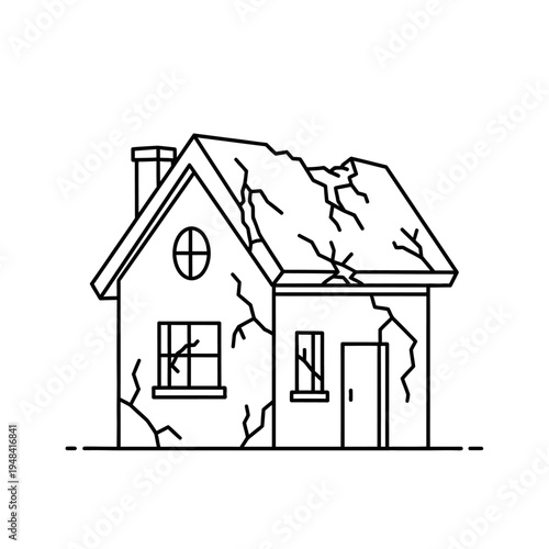 Damaged house with broken windows exterior.