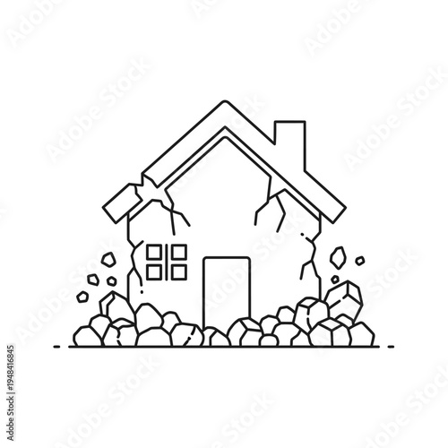 Damaged House with Cracked Walls.