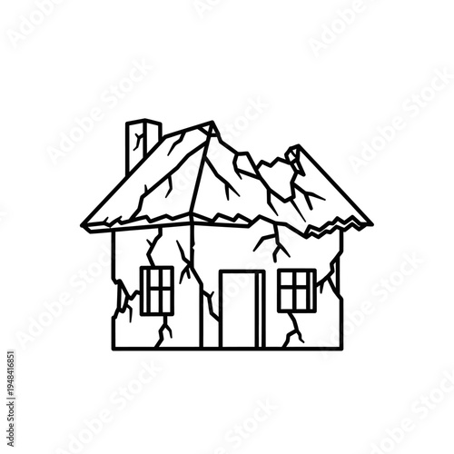 Damaged house with cracked walls.