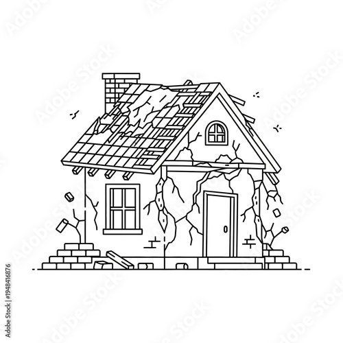 Damaged House with Cracked Walls.