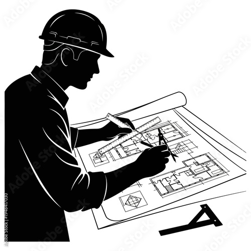 Man wearing hardhat holding blueprint.